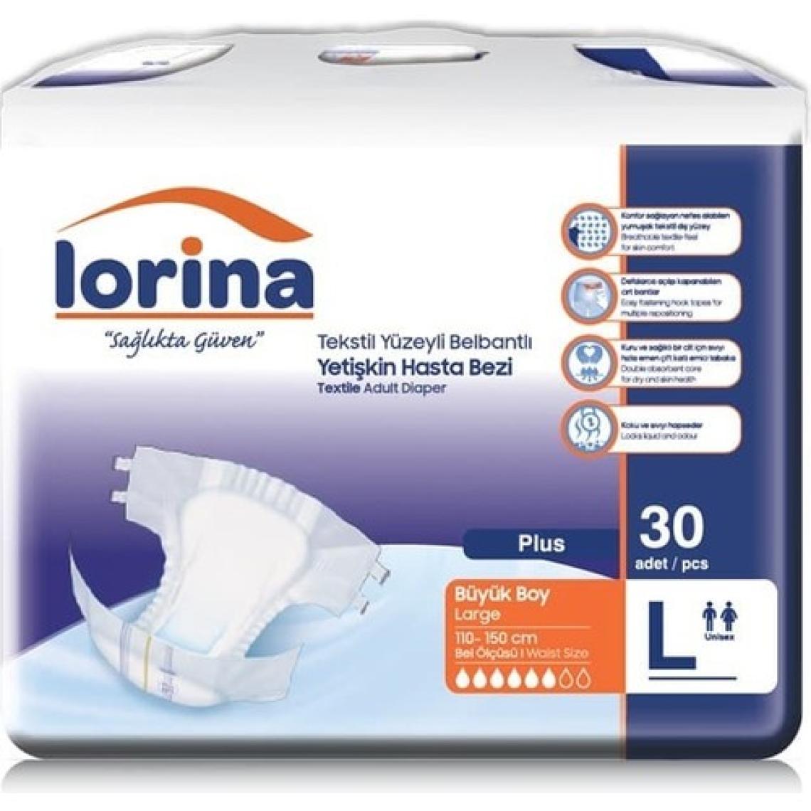 Lorina Tekstil Yüzeyli Bel Bantlı Yetişkin Hasta Bezi Large 30'Lu 2 Paket 60 Adet