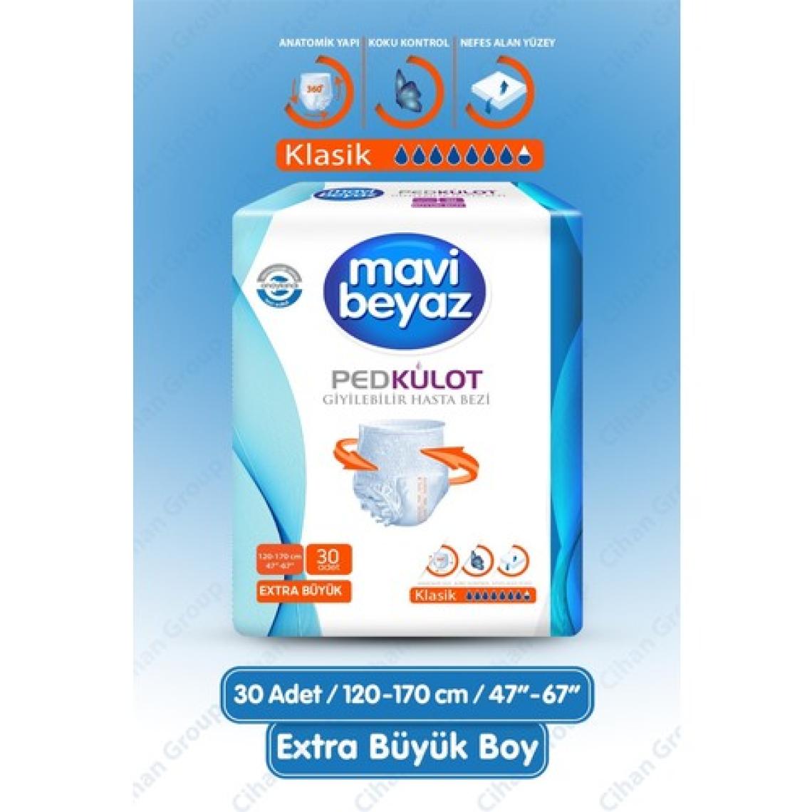 Mavi Beyaz Ped Emici Külot Hasta Bezi X-Large Extra Büyük 30 Adet