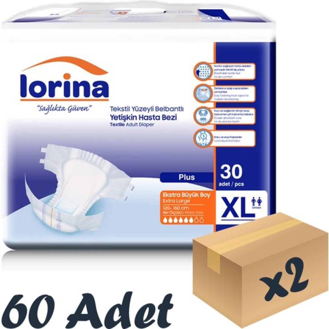 Lorina Tekstil Yüzeyli Bel Bantlı Yetişkin Hasta Bezi Xlarge 30'Lu 2 Paket 60 Adet