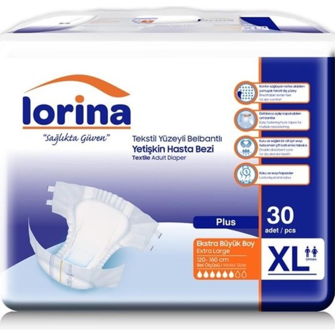Lorina Tekstil Yüzeyli Bel Bantlı Yetişkin Hasta Bezi Xlarge 30'Lu 2 Paket 60 Adet