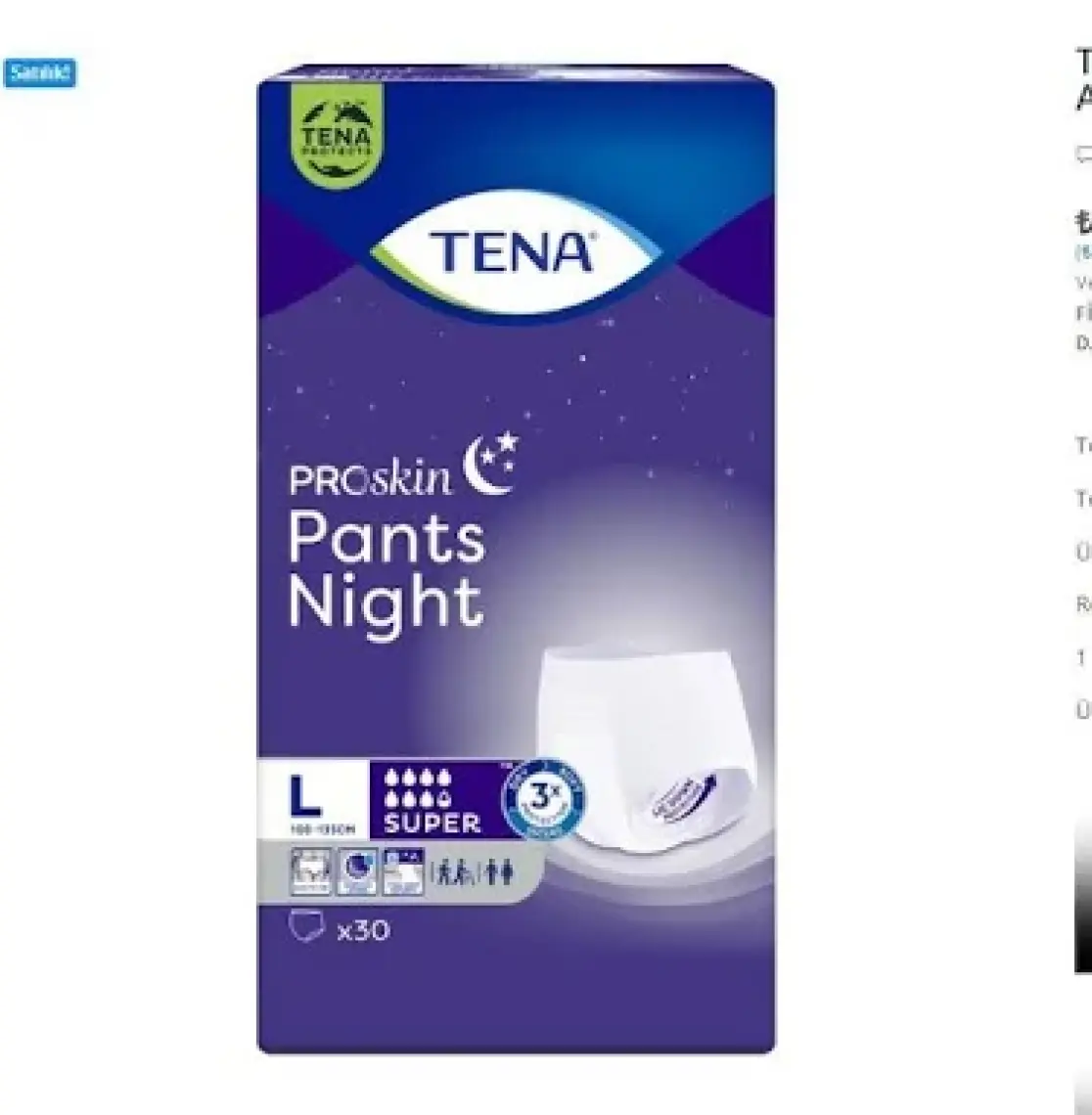 Tena Proskin Pants Night Large Büyük Beden Gece İçin Süper Emici Külot 30'lu Paket