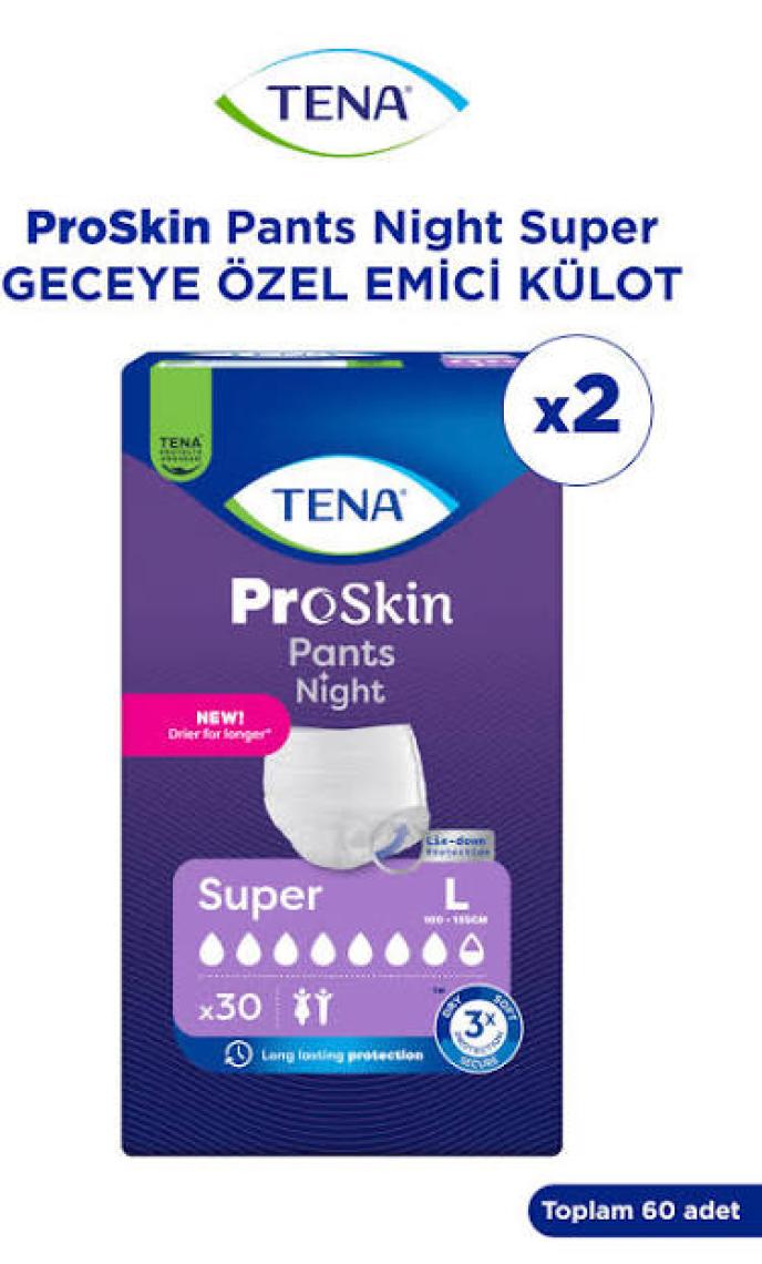 Tena Proskin Pants Night Large Büyük Beden Gece İçin Süper Emici Külot 30'lu 2 Paket - 60 Adet