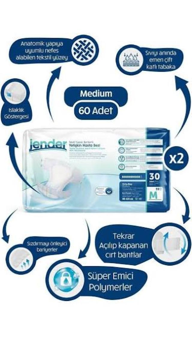 Jender Hasta Bezi M Bağlamalı 2 Paket 60 Bez