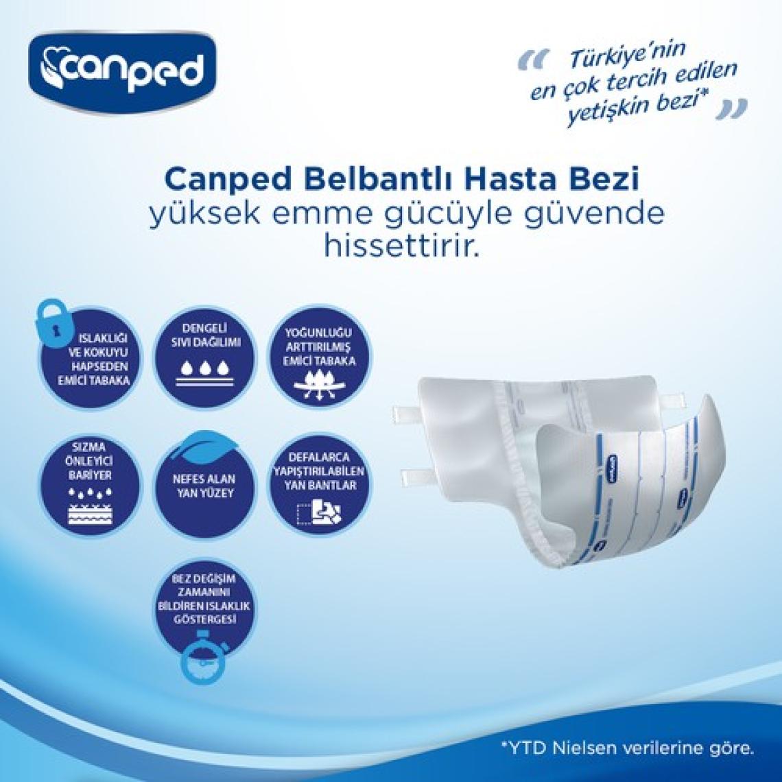 Canped Belbantlı Yetişkin Hasta Bezi Large 30 Adet 2'li Set