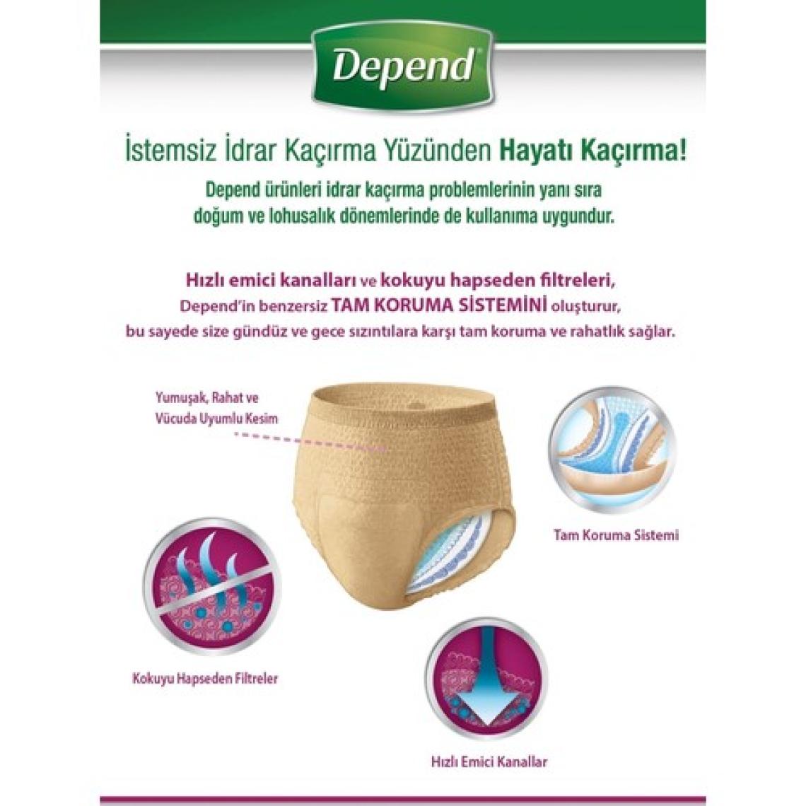 Depend Emici Külot Hasta Bezi Medium - Orta Kadın 60 Adet (2pk*30)