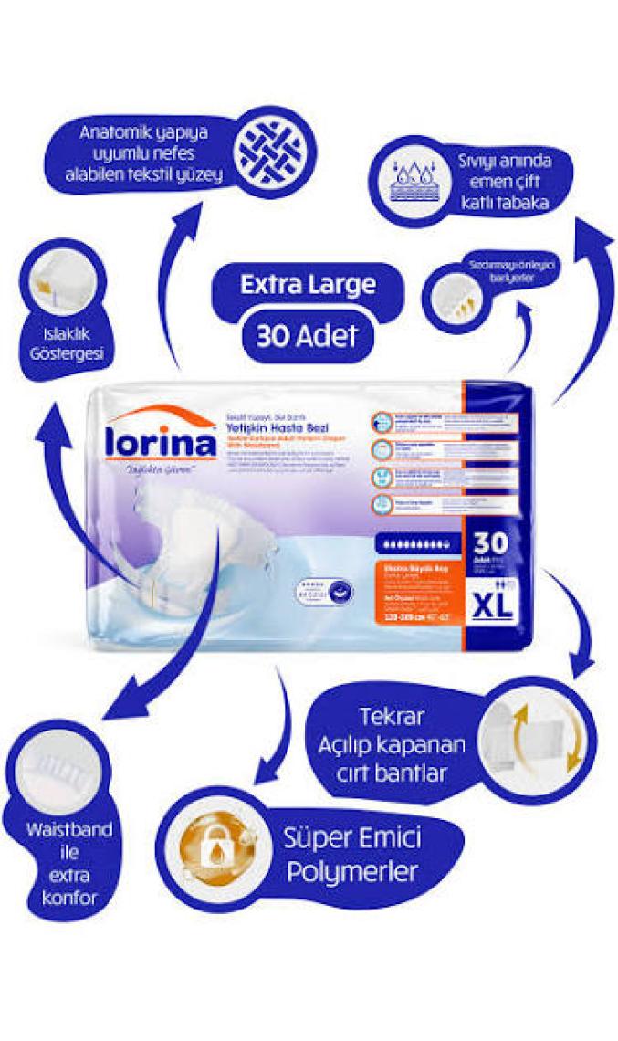Lorina Emici Bel Bantlı Hasta Bezi Xlarge 30 Adet