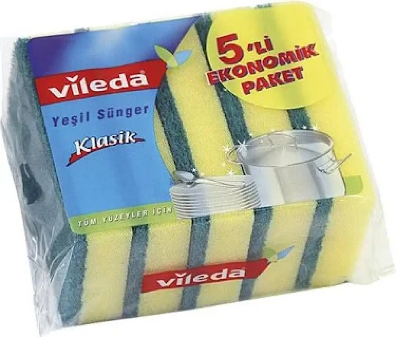 Vileda Yeşil Sünger 5'li Düz