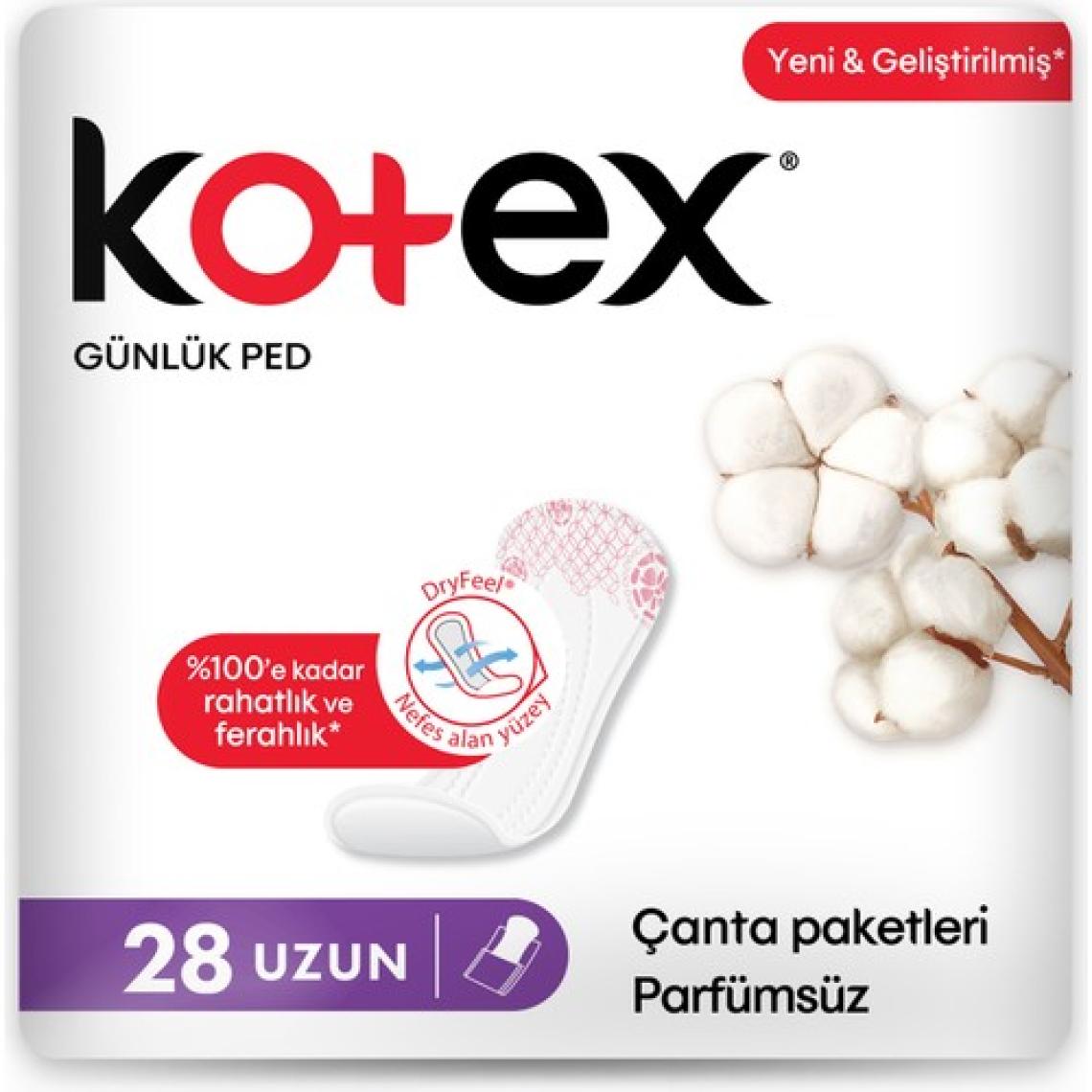 Kotex Günlük Ped Uzun Çanta Paketleri Parfümsüz 28'li