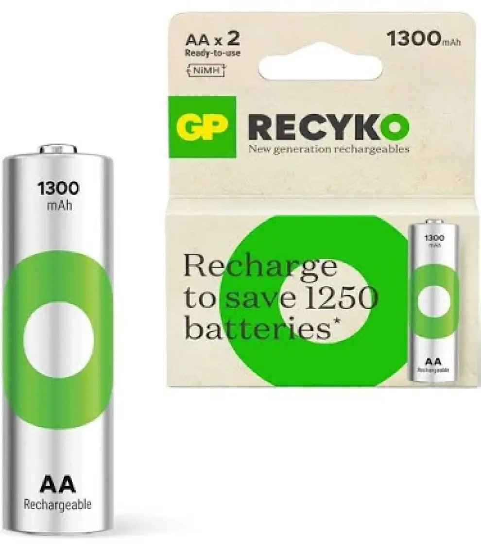 Gp Batteries Recyko 1300 Aa Kalem Ni-Mh Şarjlı Pil, 1.2 Volt, 2'li Kart