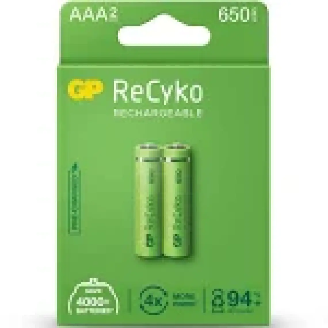 GP Recyko 650 mAh 1.2V AAA Boy NiMH İnce Şarjlı Pil 2'li Kart