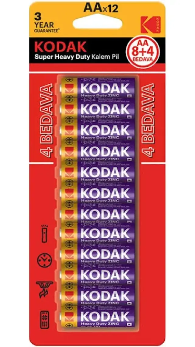 Kodak Blisterli Çinko Karbon Kalem Pil ( 8+4 Hediye ) - 12'li Paket