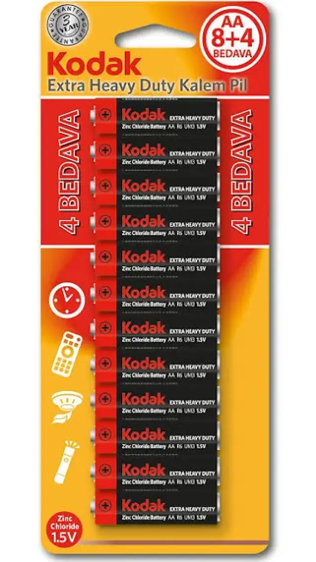 Kodak Blisterli Çinko Karbon Kalem Pil ( 8+4 Hediye ) - 12'li Paket