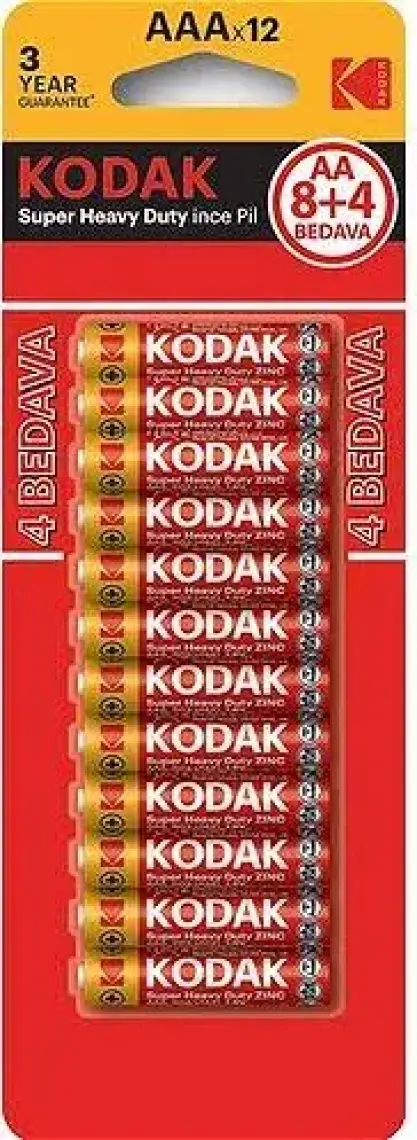 Kodak Blisterli Çinko Karbon Kalem Pil ( 8+4 Hediye ) - 12'li Paket