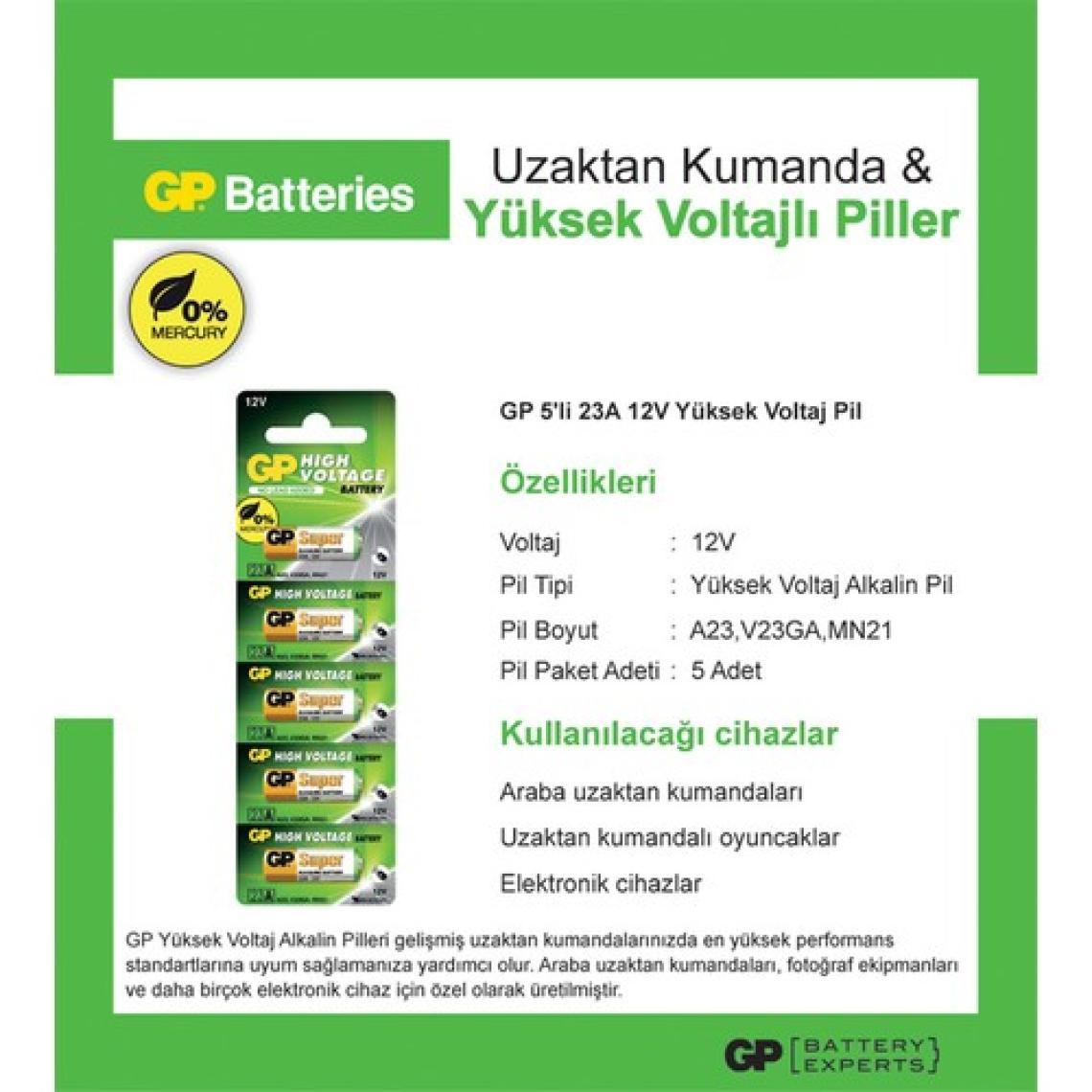 GP 23A 12 V Alkalin 5'li Pil