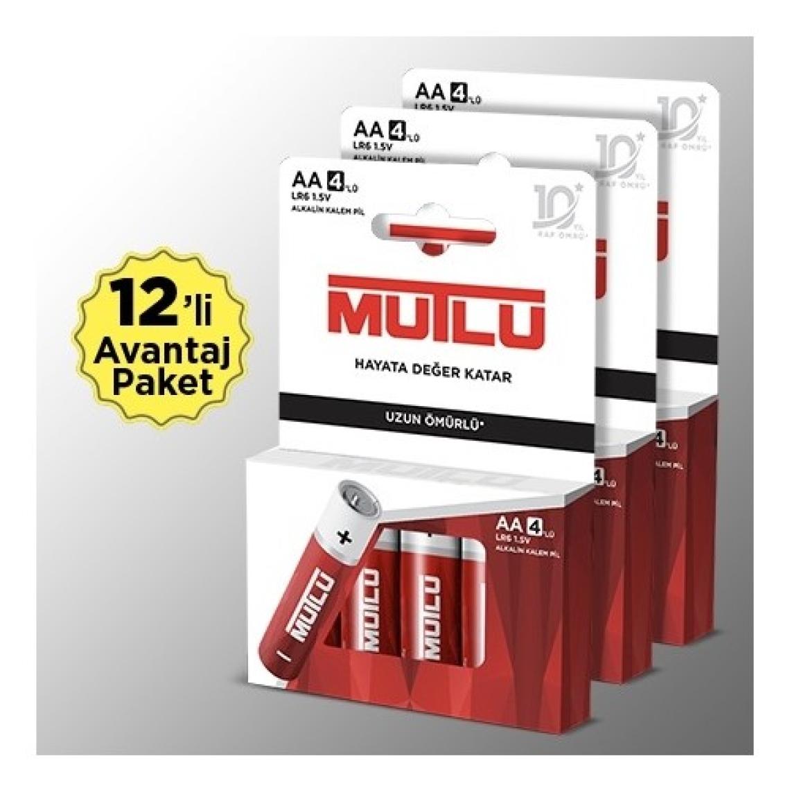 MUTLU Alkalin AA Kalem Pil, 1,5 V LR06, 12’li paket
