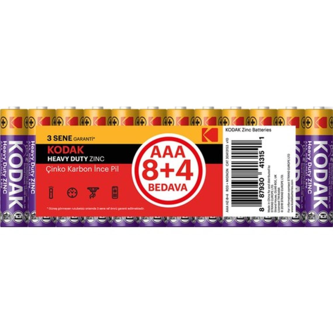 Kodak 8+4 Shrink Çinko Karbon Ince Pil-Aaa