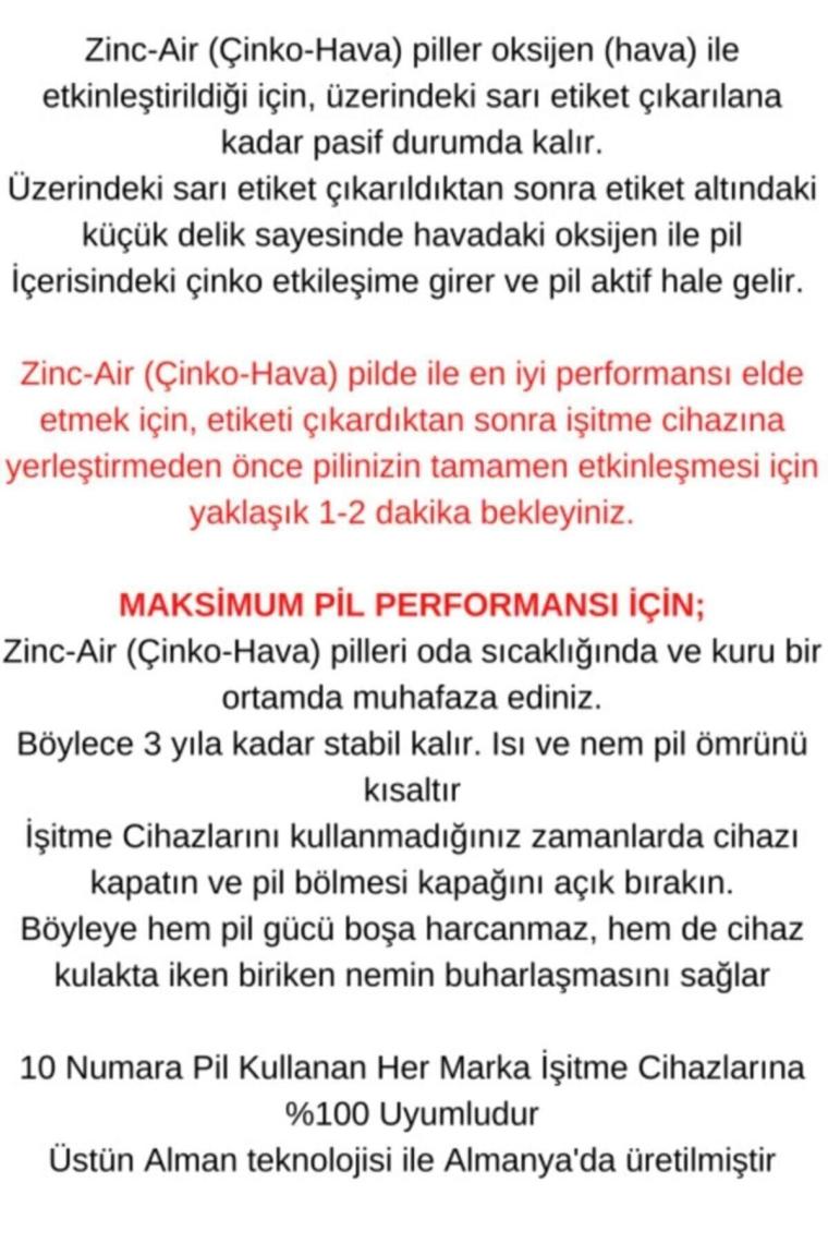 Oticon 10 Numara İşitme Cihazı Pili 5 Paket 30 Adet