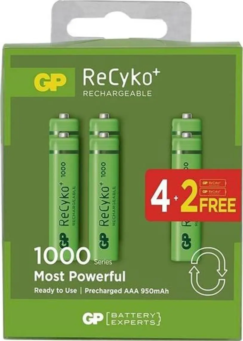 GP Recyko 950 mAh 1.2V AAA Boy NiMH İnce Şarjlı Pil 6'lı Kart