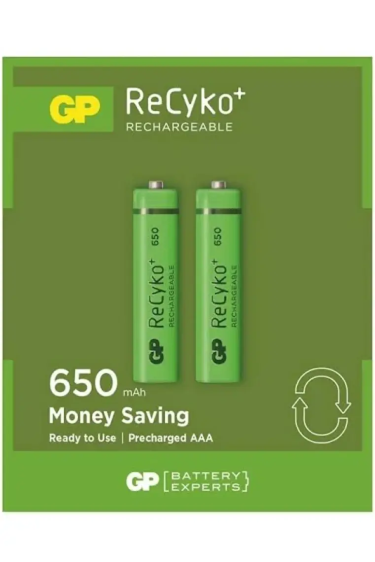 GP Recyko 650 mAh 1.2V AAA Boy NiMH İnce Şarjlı Pil 2'li Kart