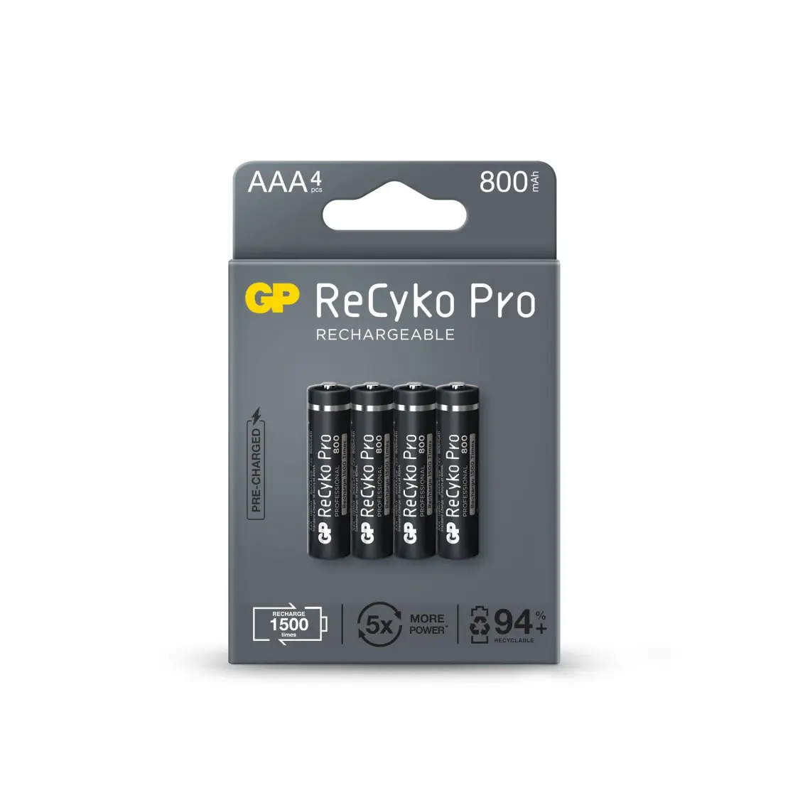 GP Recyko Pro 800 mAh 1.2V AAA Boy NiMH İnce Şarjlı Pil 4'lü Kart