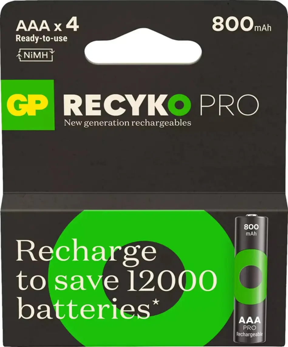 GP Recyko Pro 800 mAh 1.2V AAA Boy NiMH İnce Şarjlı Pil 4'lü Kart