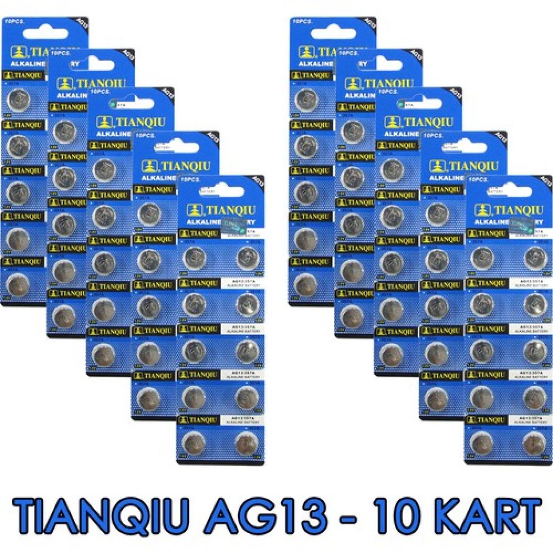 Tianqiu AG13 LR44H 357A A76 SR44SW 1.5 V 100'lü 10 Kart Alkalin Pil
