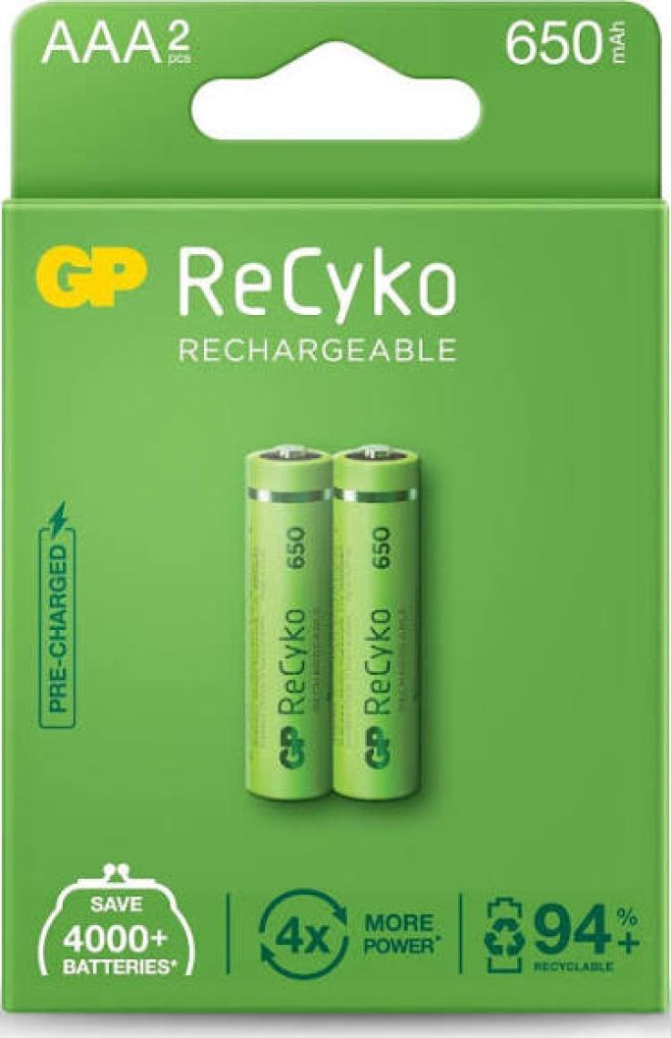 GP Recyko 650 mAh 1.2V AAA Boy NiMH İnce Şarjlı Pil 2'li Kart