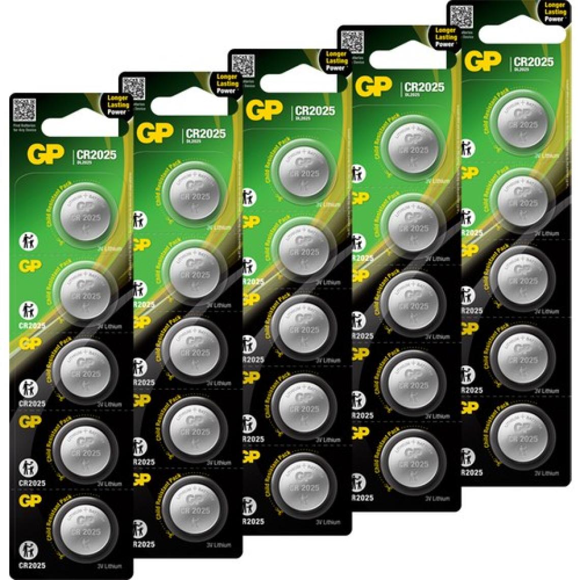 Gp CR2025 3V Lıtyum Düğme Pil 5 Blister 5 Kart 25'li