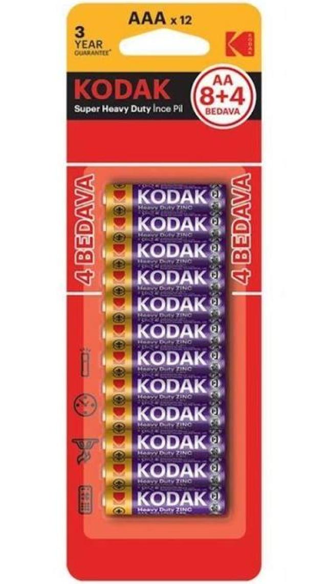 Kodak 12 Adet Çinko Karbon Shrink ince Pil AAA