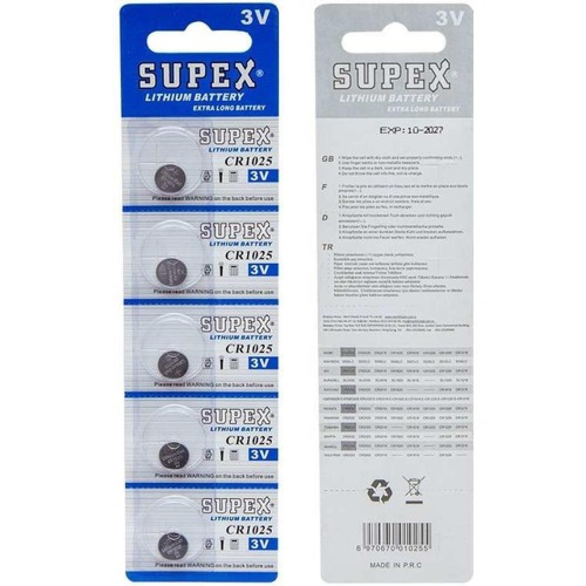 Supex CR1025 3V Lityum 5 li Paket Pil