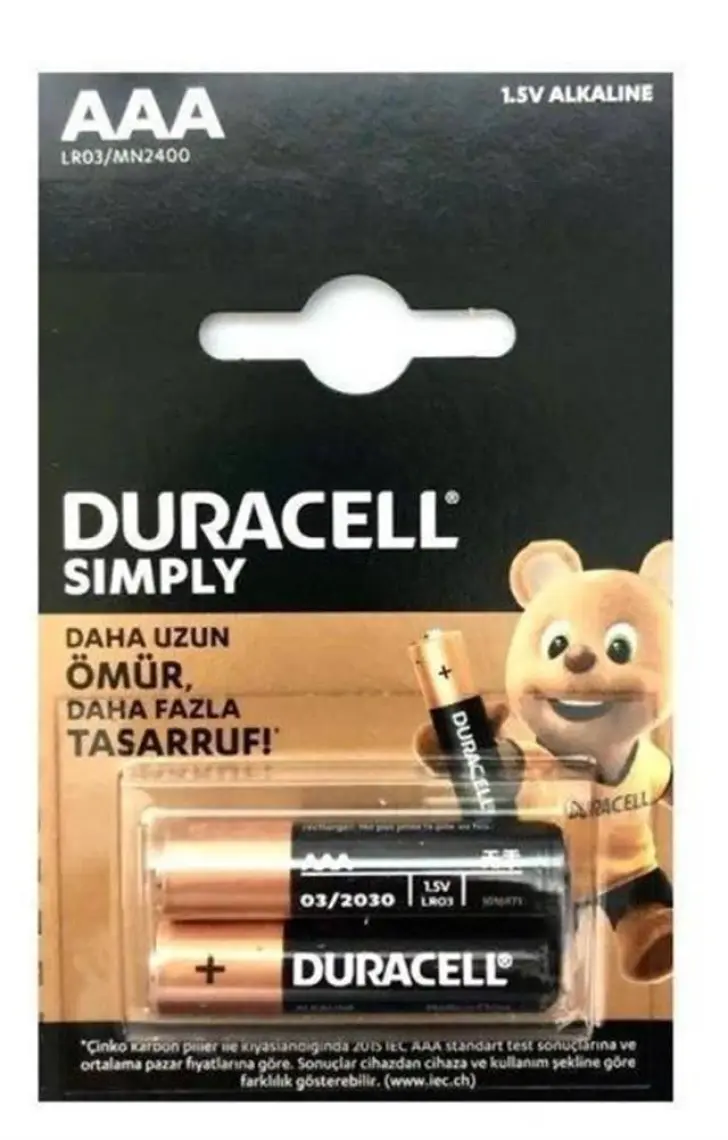 Duracell Alkalin AAA İnce Kalem Piller 2’li paket