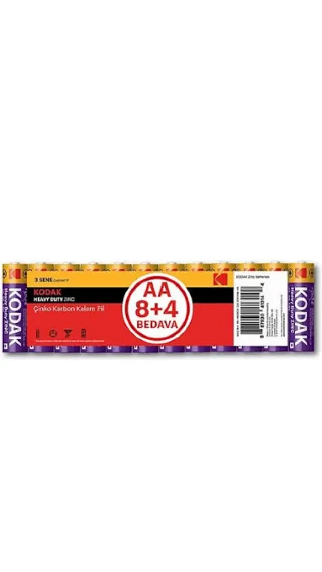 Kodak 12 Adet Çinko Karbon Shrink Kalem Pil AA