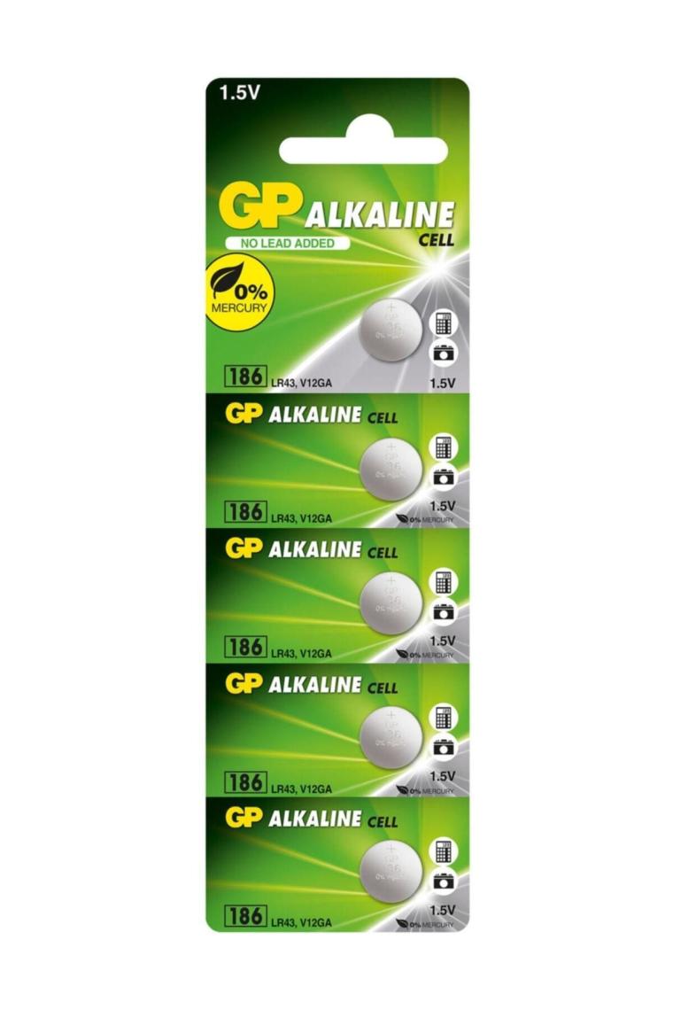 Batteries 186 Lr43/186/v12ga Boy Alkalin Düğme Pil, 1.5 Volt, 5'li Kart