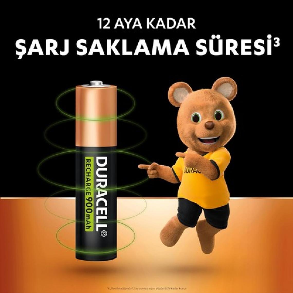 Duracell Şarj Edilebilir AAA Pil (2'li Paket), 900 mAh NiMH, önceden şarj edilmiş, 1 Numaralı En Uzun Ömürlü Şarj Edilebilir pilimiz