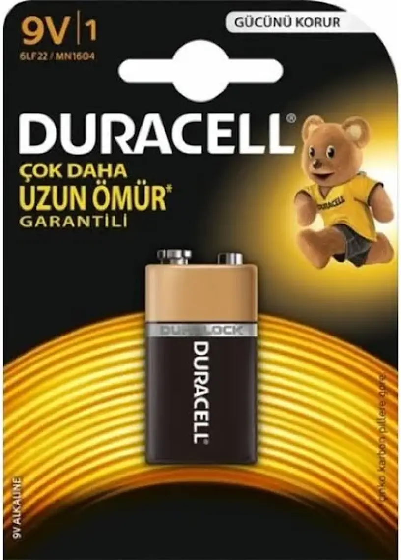 Duracell Alkalin 9V Pil, 6LR61/MN1604 1'li Paket