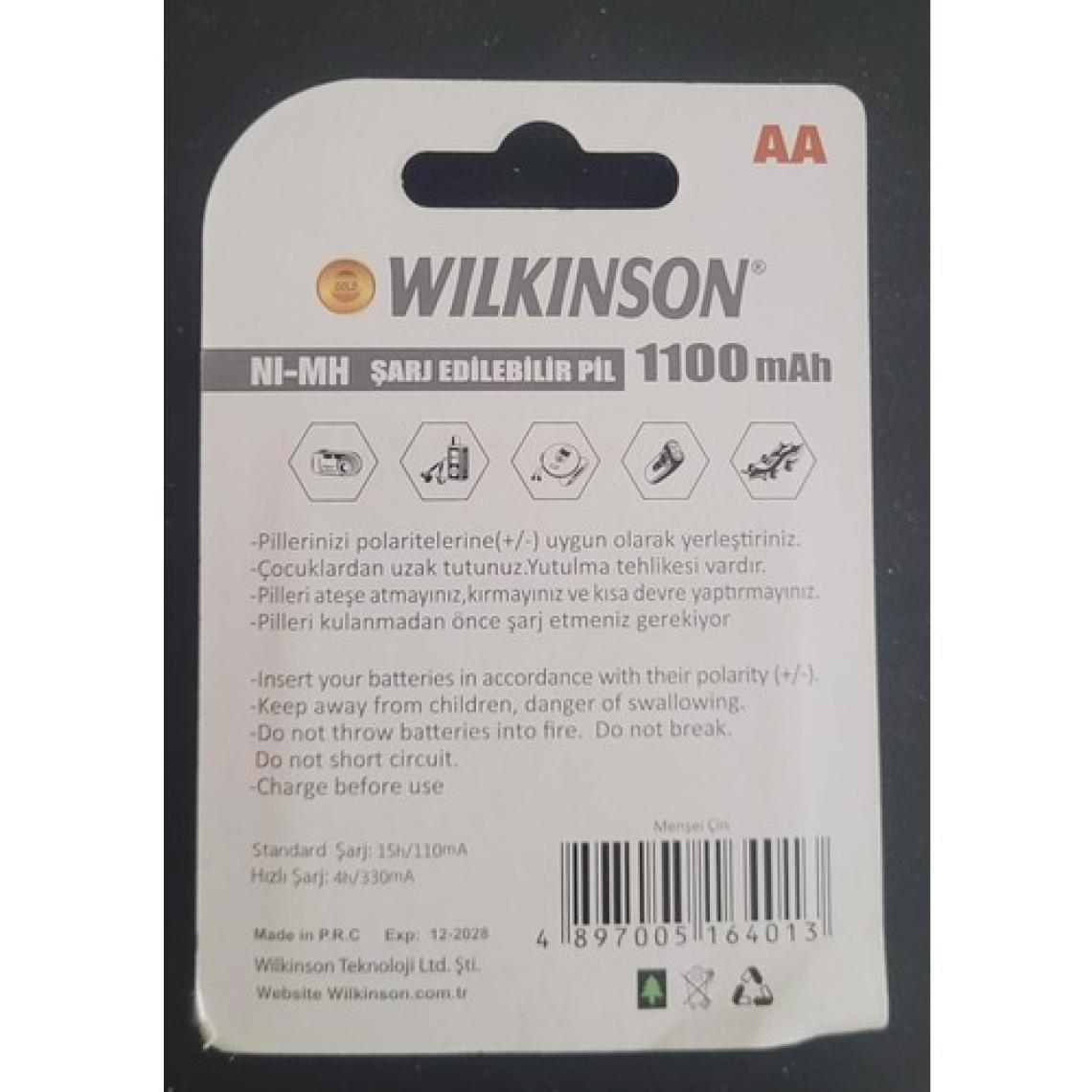 Wilkinson Şarjlı Pil Kalem 1100MAH 2'li Kart 4013