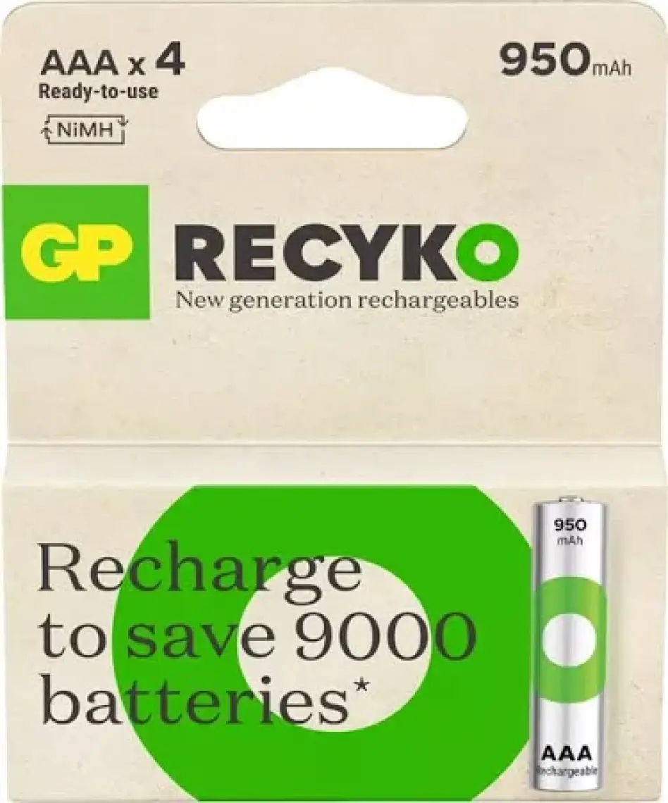 GP Recyko 950 mAh 1.2V AAA Boy NiMH İnce Şarjlı Pil 4'lü Kart