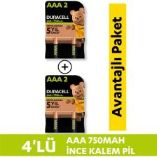 Duracell Şarj Edilebilir AAA 750 mAh Piller 4'lü