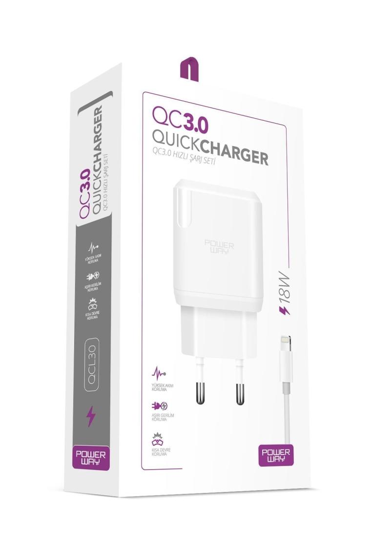 Powerway QCL30 Hızlı 3000 Ma 18W Lightning Şarj Kafa Başlık Adaptörü