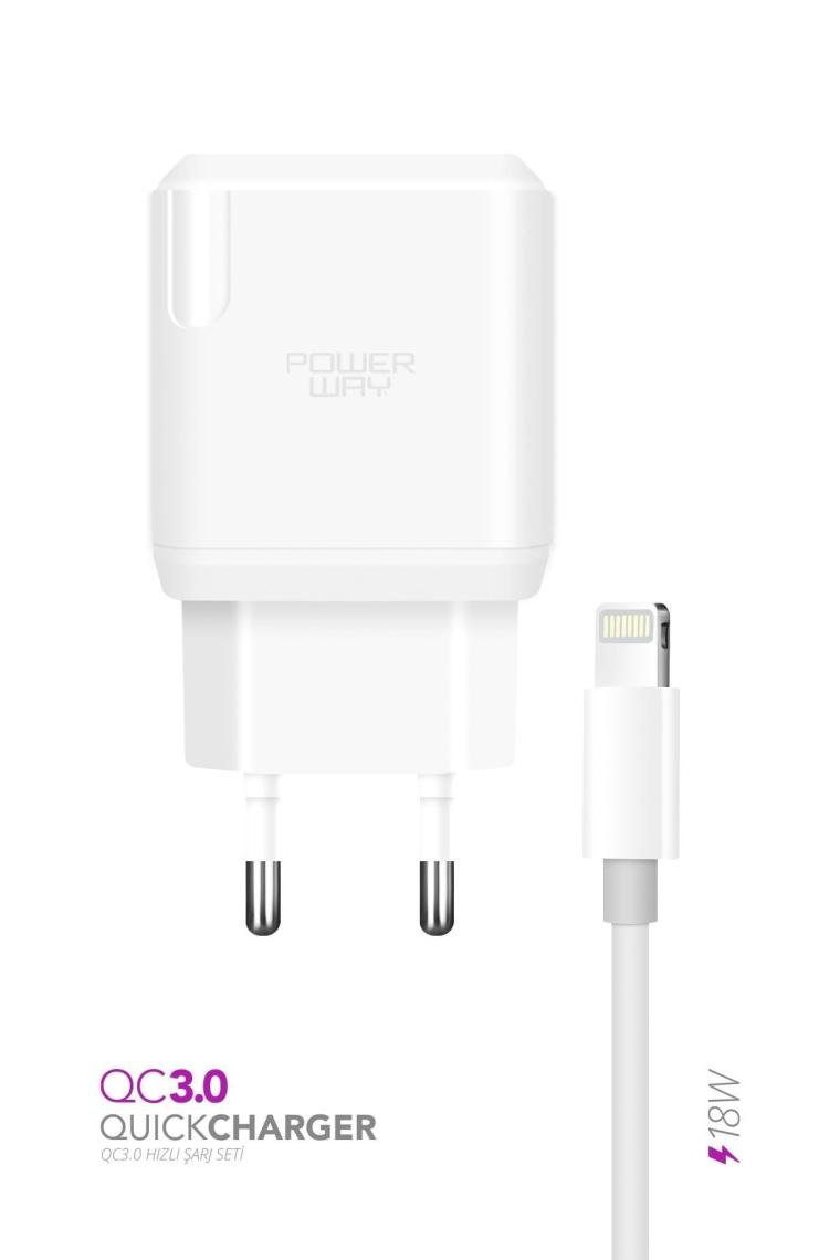 Powerway QCL30 Hızlı 3000 Ma 18W Lightning Şarj Kafa Başlık Adaptörü