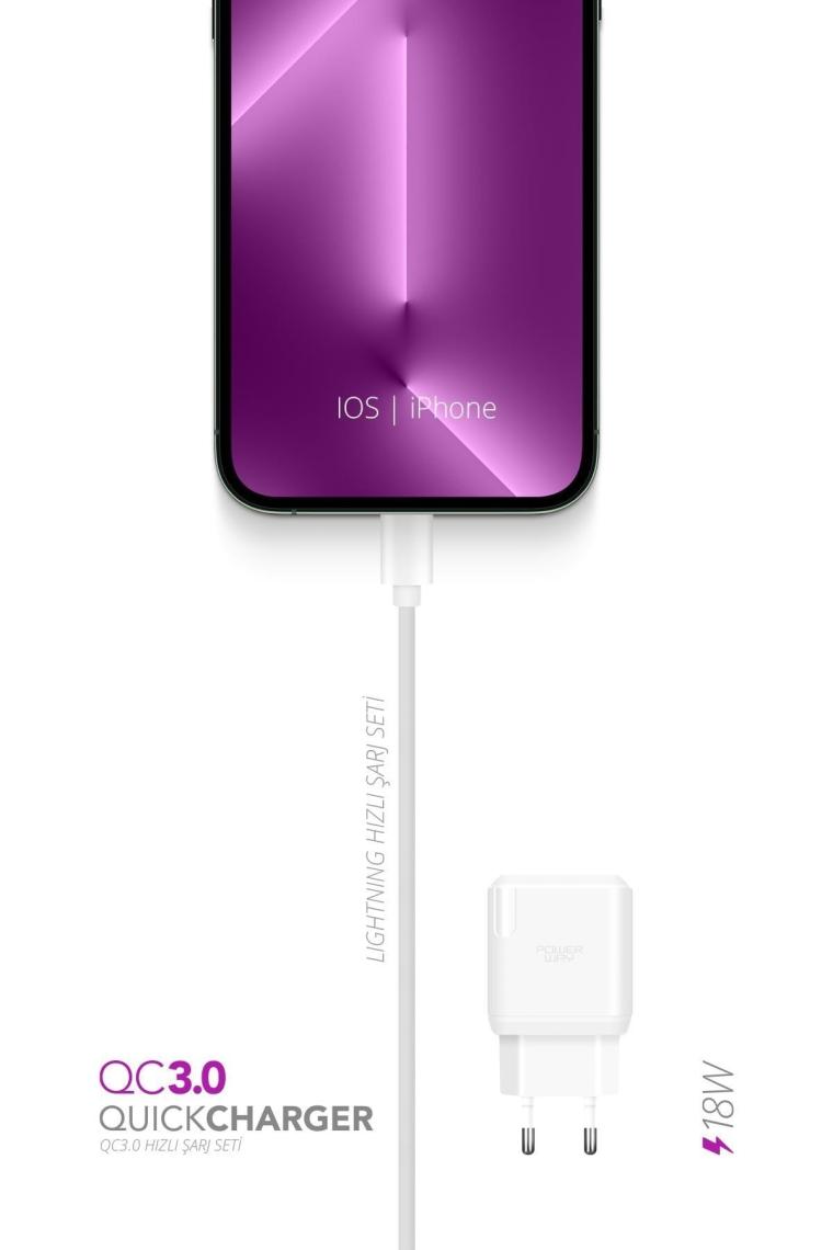 Powerway QCL30 Hızlı 3000 Ma 18W Lightning Şarj Kafa Başlık Adaptörü