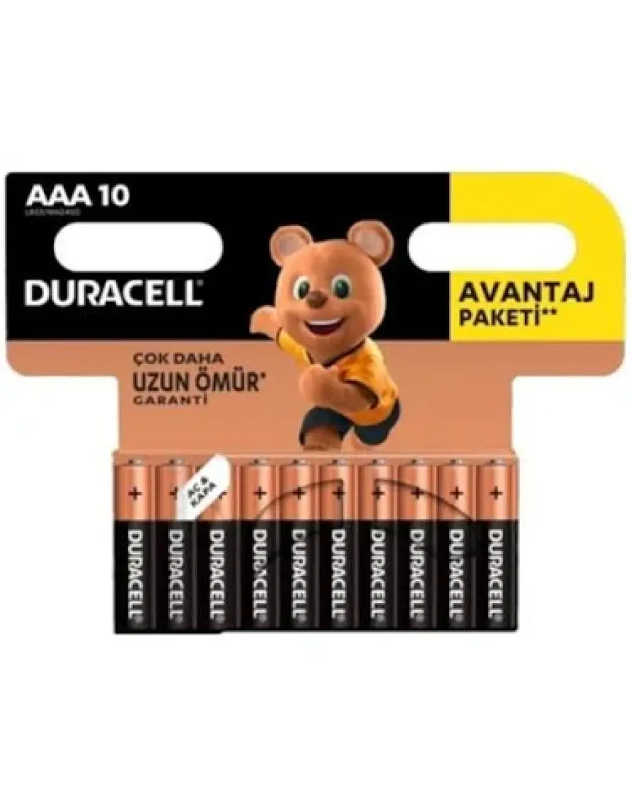 Duracell Alkalin AAA İnce Kalem Pil, 1,5 V LR03/MN2400, 10’lu paket