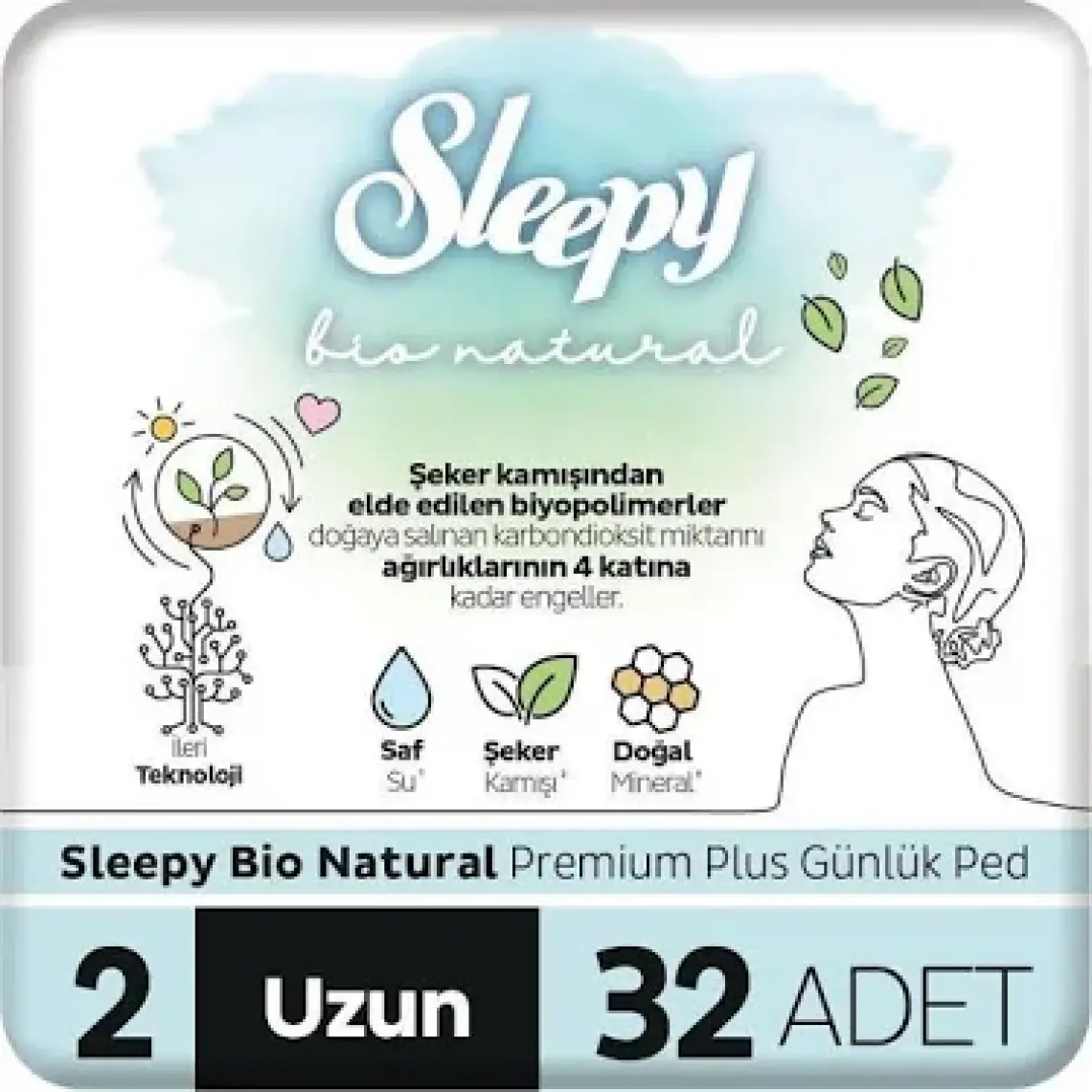 Sleepy Bio Natural Premium Plus Günlük Ped Uzun 32 Adet Ped