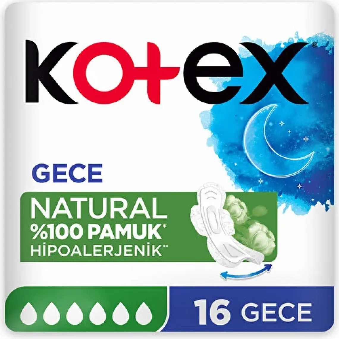 Kotex Natural Hipoalerjenik Gece Hijyenik Ped 16'lı