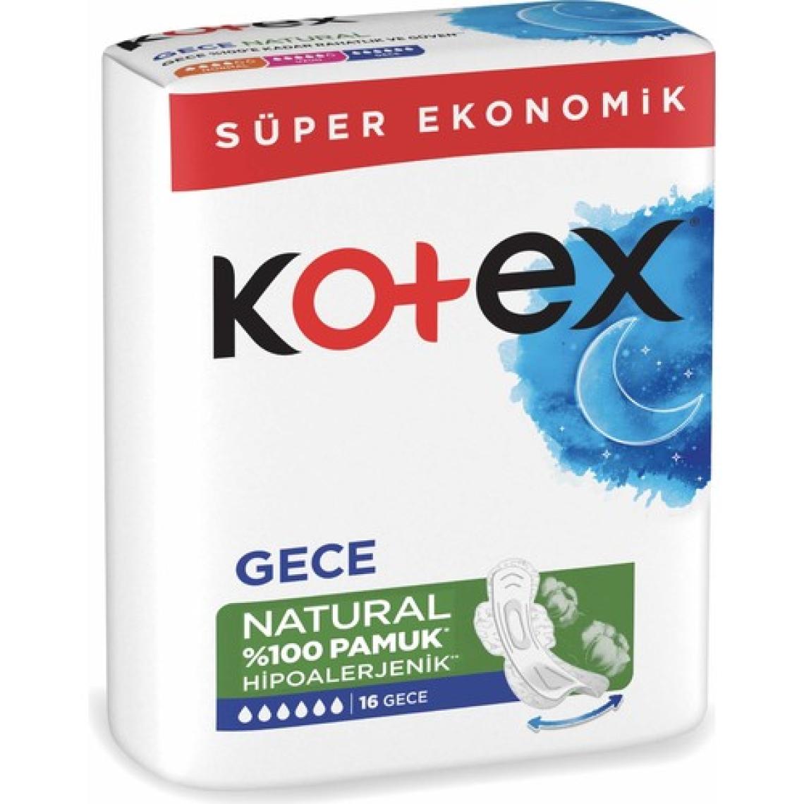 Kotex Natural Hipoalerjenik Gece Hijyenik Ped 16'lı