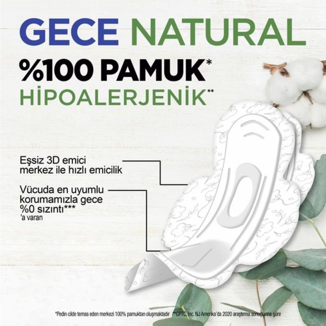 Kotex Natural Hipoalerjenik Gece Hijyenik Ped 16'lı