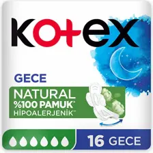 Kotex Natural Hipoalerjenik Gece Hijyenik Ped 16'lı