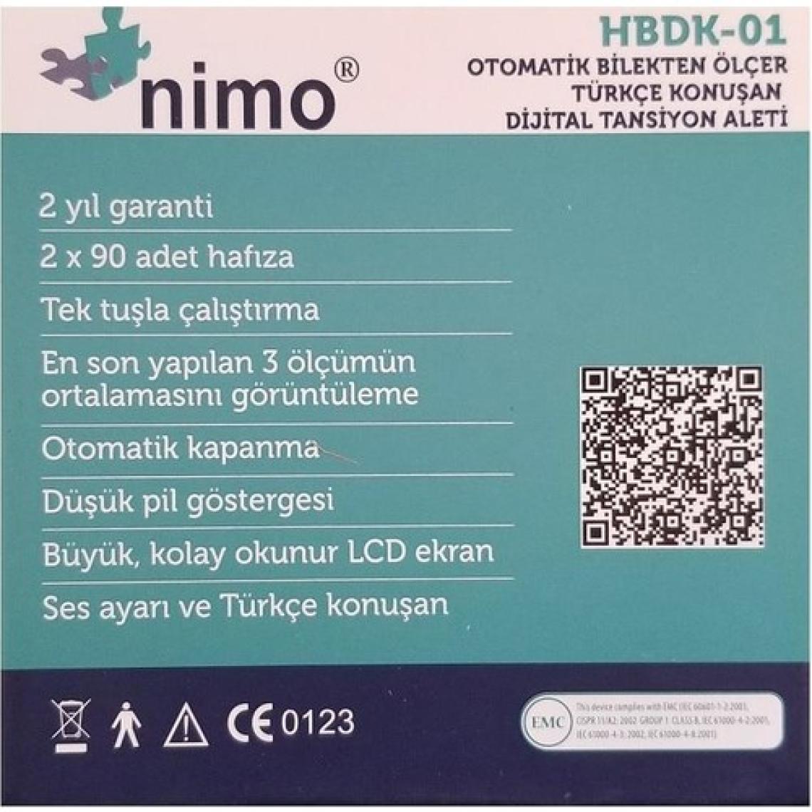 Nimo Hbdk-01 Tam Otomatik Dijital Bilekten Konuşan Tansiyon Aleti