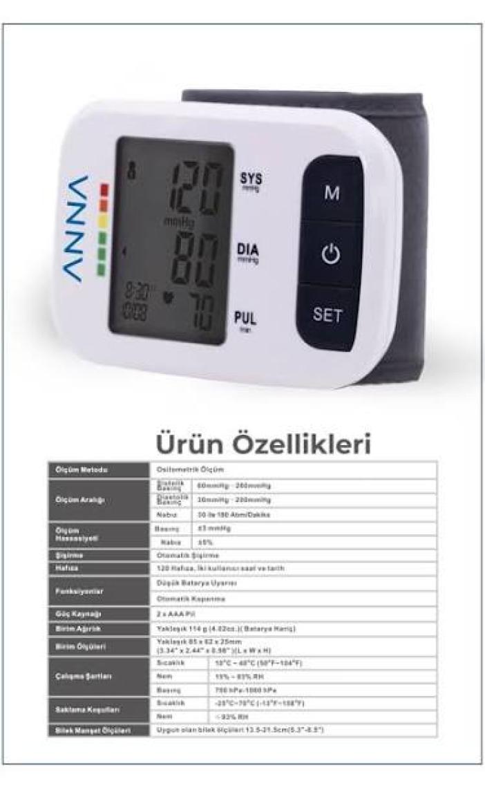 Anna B1 Comfort Bilekten Konuşan Tansiyon Aleti