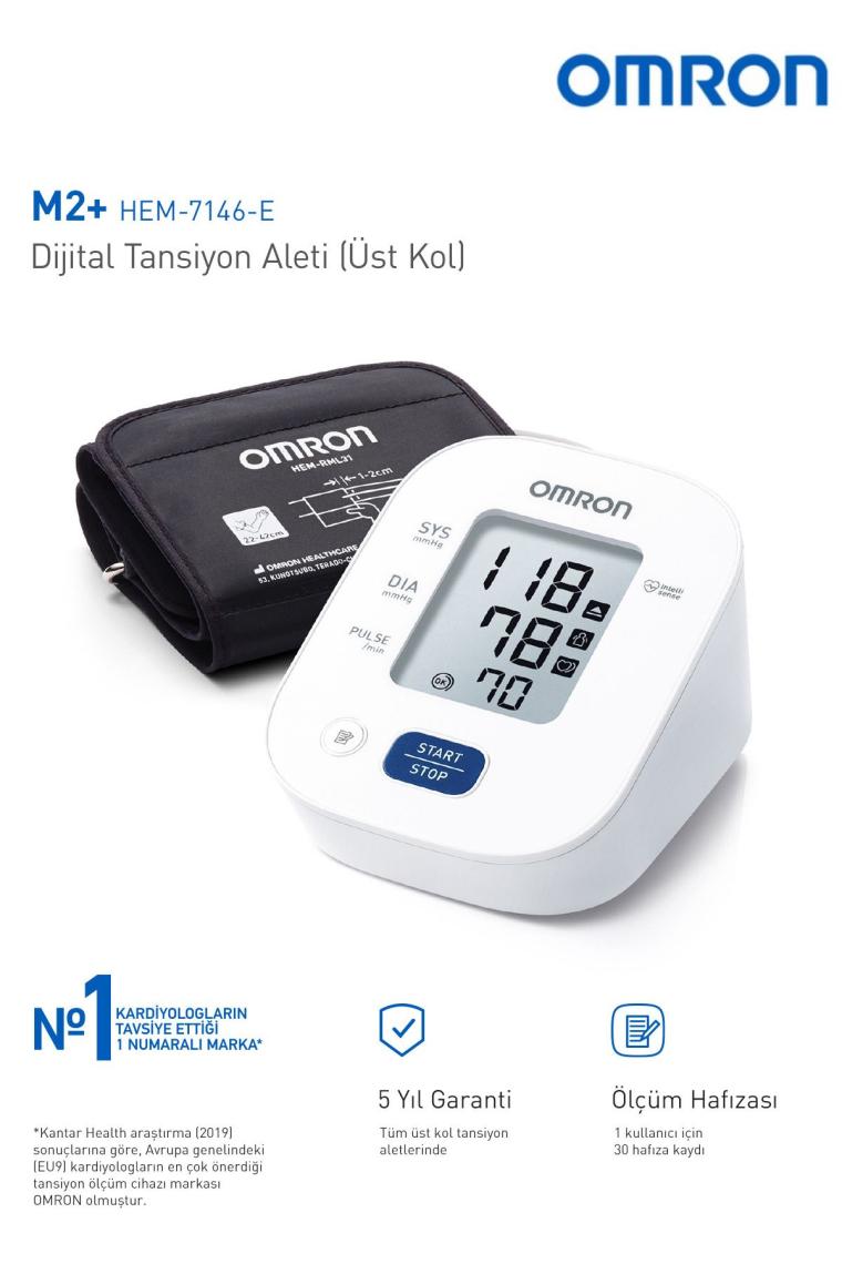 M2+ 30 Ölçüm Hafızalı Geniş Manşetli Üst Koldan Ölçer Dijital Tansiyon Aleti HEM-7146-E